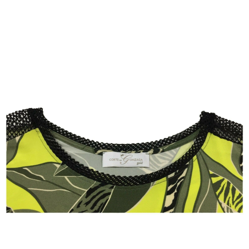 CORTE DEI GONZAGA GOLD abito donna manica scesa jersey fantasia militare/giallo con inserti rete nera