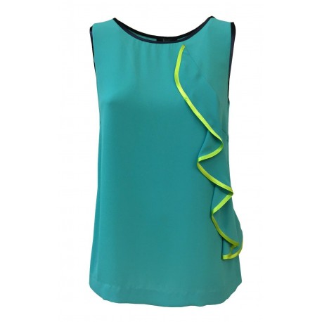 HANITA turquoise woman top with blue and yellow profiles mod H.M1696.2061 MADE IN ITALY