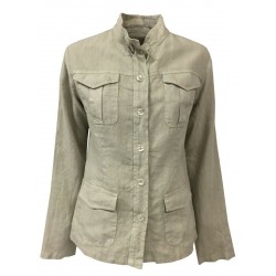 FLY3 Beige woman jacket with pocket and patch pockets mod GD164 100% linen MADE IN ITALY