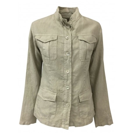 FLY3 Beige woman jacket with pocket and patch pockets mod GD164 100% linen MADE IN ITALY