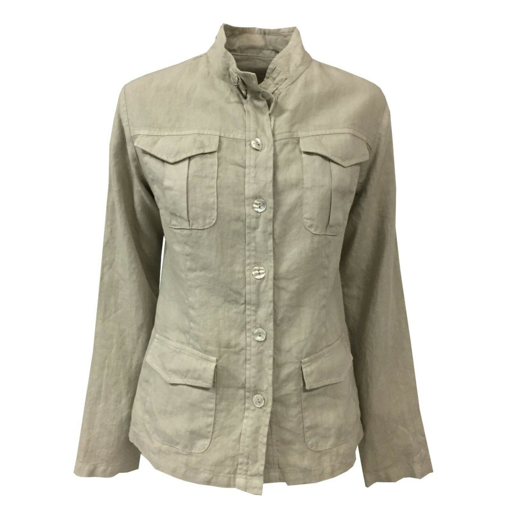 FLY3 Beige woman jacket with pocket and patch pockets mod GD164 100% linen MADE IN ITALY FLY3 Beige woman jacket with pocket and patch pockets mod GD164 100% linen MADE IN ITALY