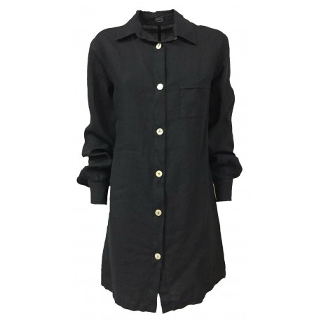 FLY3 camicia donna blu manica lunga over CD527T 100% lino MADE IN ITALY