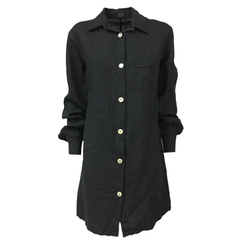 FLY3 blue shirt woman long sleeve over CD527T 100% linen MADE IN ITALY