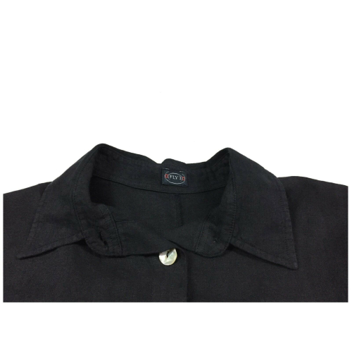 FLY3 blue shirt woman long sleeve over CD527T 100% linen MADE IN ITALY