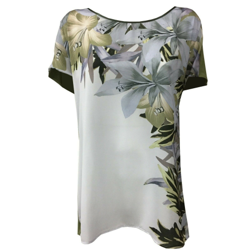 ELENA MIRÒ t-shirt donna tessuto stampato+ jersey apertura dietro G683L081Y3 MADE IN ITALY