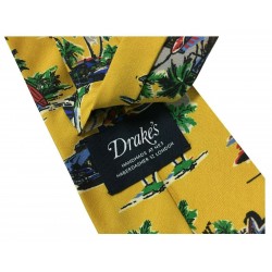 DRAKE'S LONDON Cravatta foderata fantasia Ombrelloni sfondo verde 100% seta