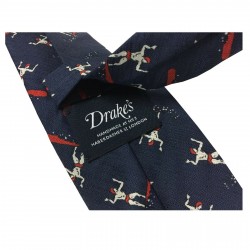 DRAKE'S LONDON cravatta uomo foderata cm 8 blu fantasia SURF 100% Seta