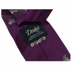 DRAKE'S LONDON cravatta uomo foderata cm 8 viola fantasia Ciclista 100% Seta