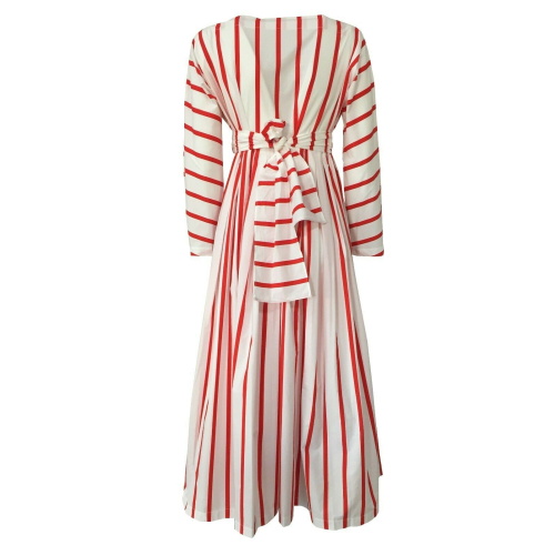 CUCU' LAB woman dress long sleeve white / red stripes mod ROBERTA MADE IN ITALY