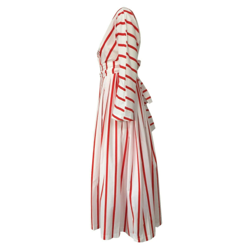 CUCU' LAB woman dress long sleeve white / red stripes mod ROBERTA MADE IN ITALY