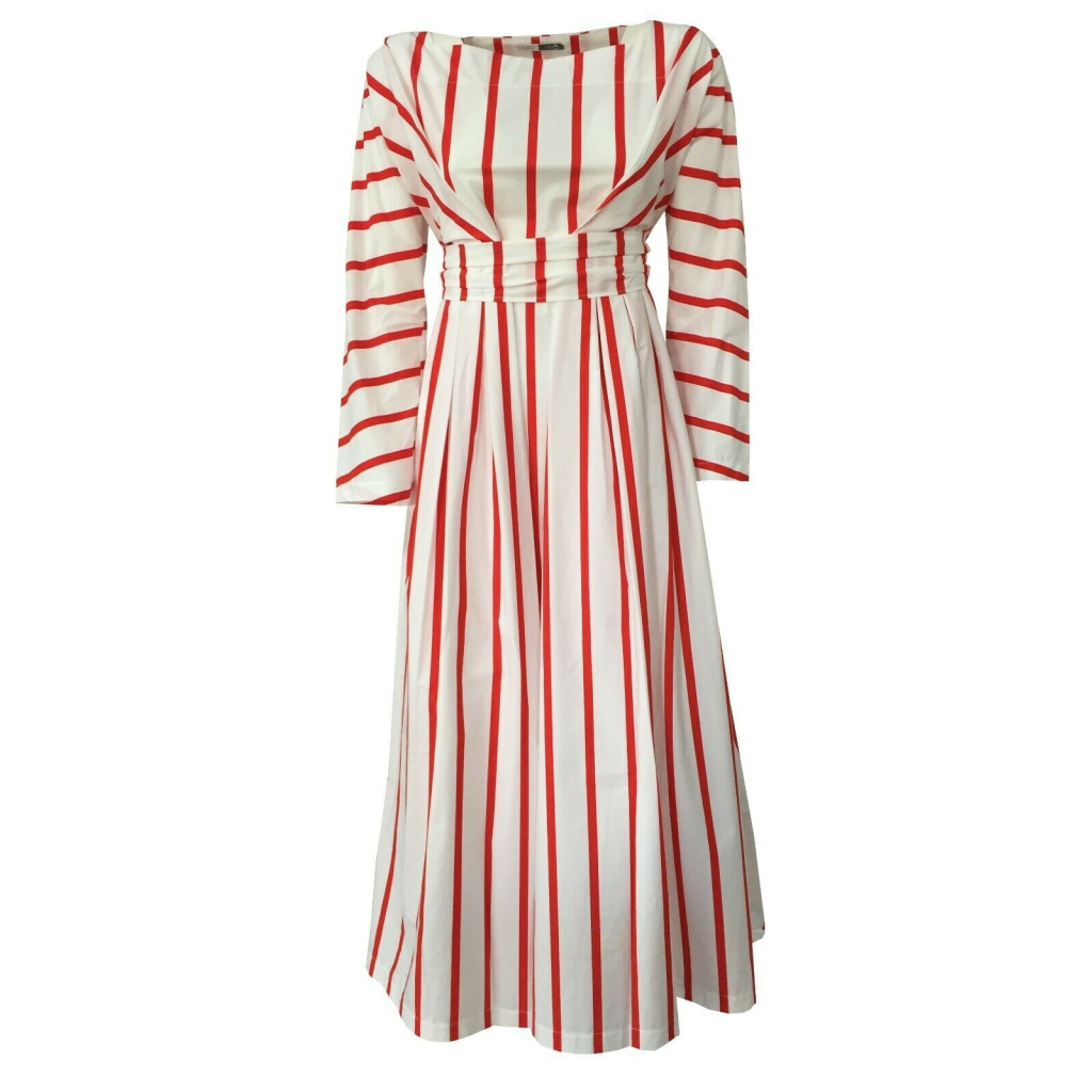 CUCU' LAB woman dress long sleeve white / red stripes mod ROBERTA MADE IN ITALY