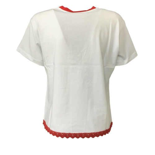 SEMICOUTURE woman half sleeve white t-shirt red profiles mod SO/S/SOSJ15