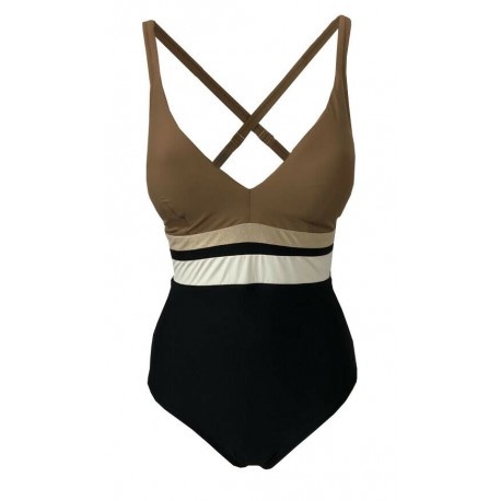 FEELING by JUSTMINE one piece swimsuit with lined cup C art A777C678 black / mud / gold