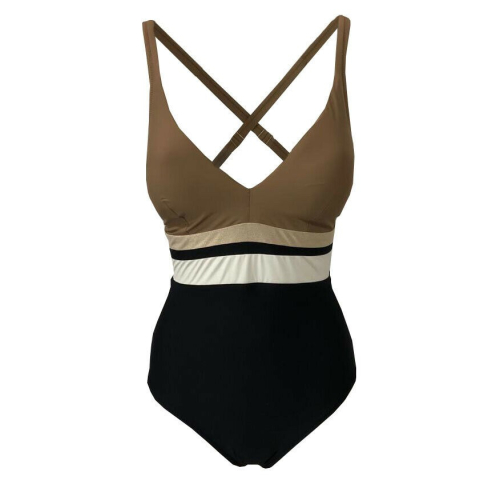 FEELING by JUSTMINE one piece swimsuit with lined cup C art A777C678 black / mud / gold