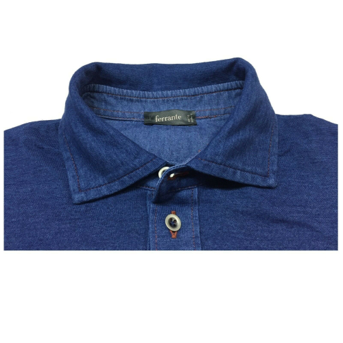 FERRANTE men's half sleeve polo shirt color denim art 32609 100% cotton MADE IN ITALY