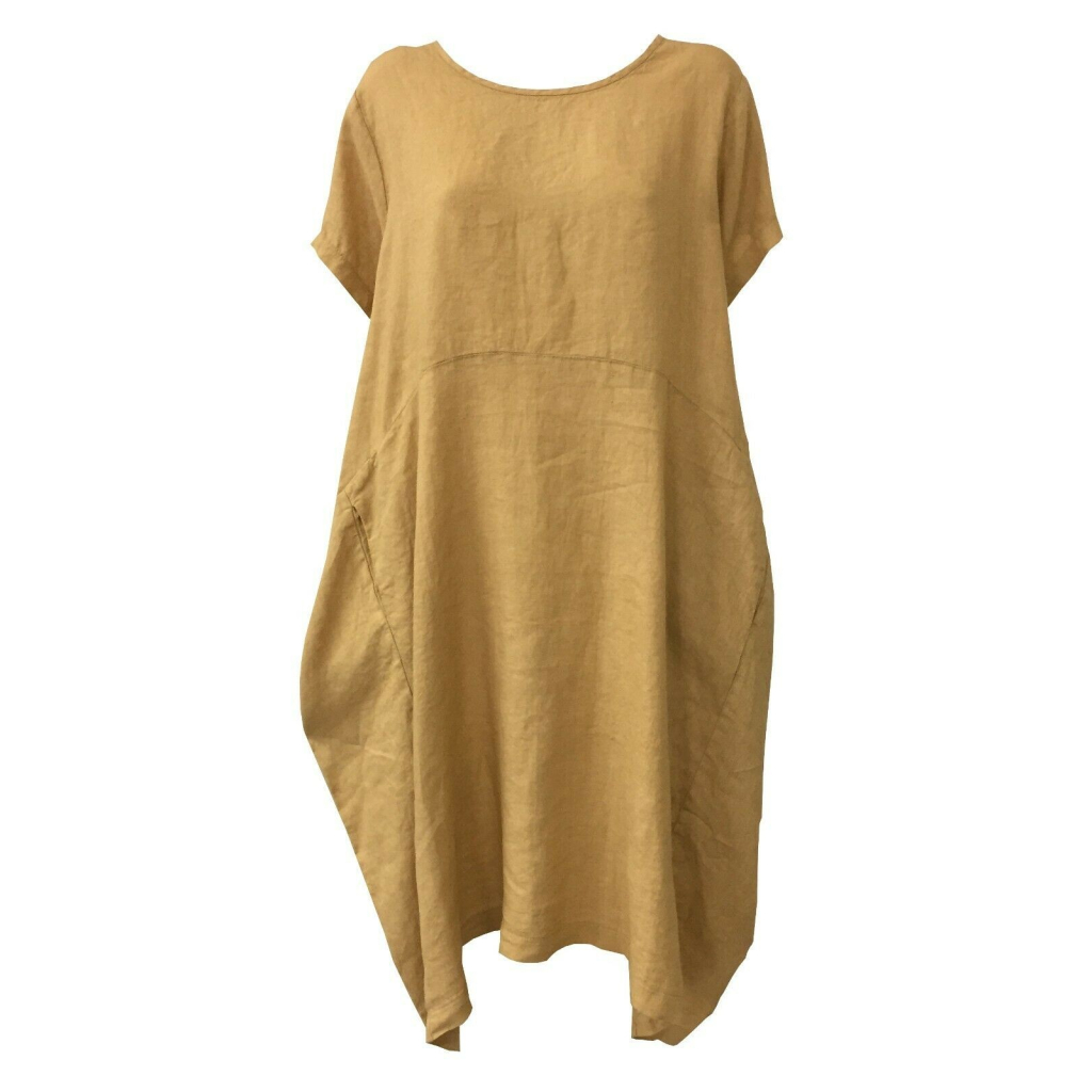 NEIRAMI woman half sleeve over dress with pockets mod DS1115 100% linen MADE IN ITALY