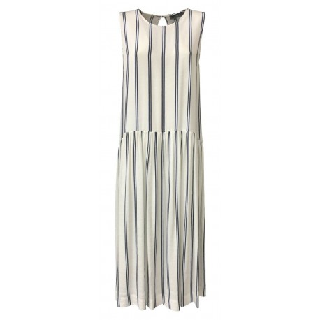 NEIRAMI long woman dress without sleeves white blue lines mod DS1118 CARRARA MADE IN ITALY