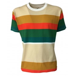 BottegaChilometriZero  man t-shirt half sleeve crew-neck striped beige / green / orange mod DU20051 MADE IN ITALY