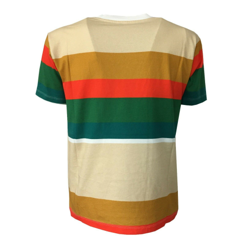 BottegaChilometriZero t-shirt uomo mezza manica girocollo rigata beige/verde/arancio mod DU20051 MADE IN ITALY