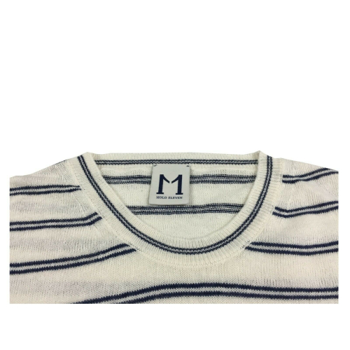 MOLO ELEVEN man shirt short sleeve ivory blue lines mod RODRIGUEZ