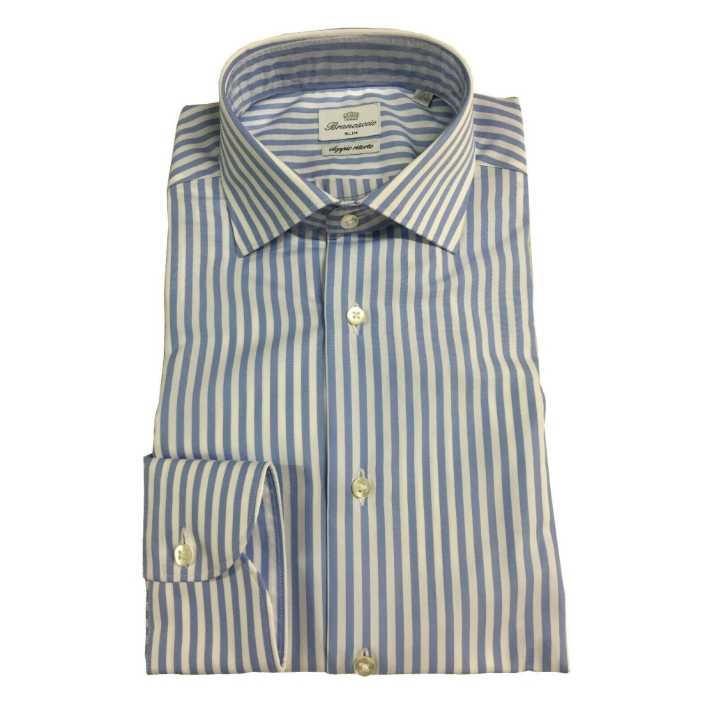 BRANCACCIO camicia uomo righe bianco/celeste SG00B0 SLIM GIO’ PT KS81601