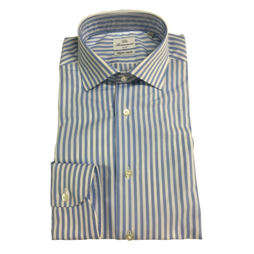 BRANCACCIO men's shirt white / light blue stripes SG00B0 SLIM GIO' PT KS81601