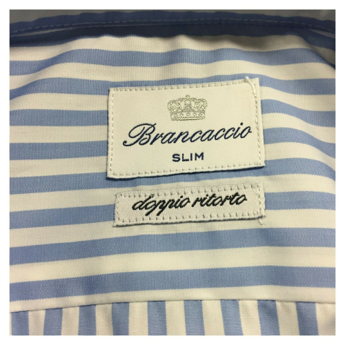 BRANCACCIO men's shirt white / light blue stripes SG00B0 SLIM GIO' PT KS81601