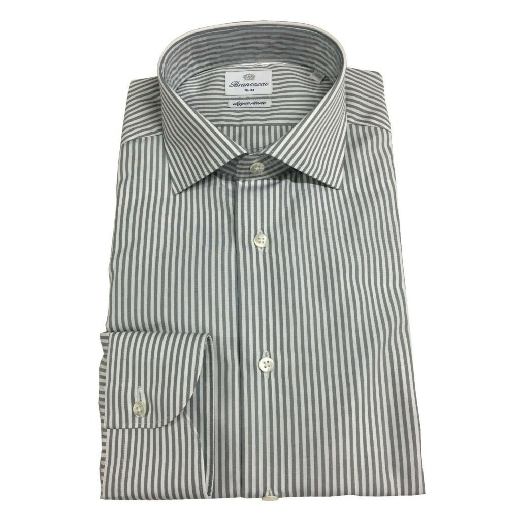 BRANCACCIO camicia uomo righe bianco/grigio SG00B0 SLIM GIO’ KS81402