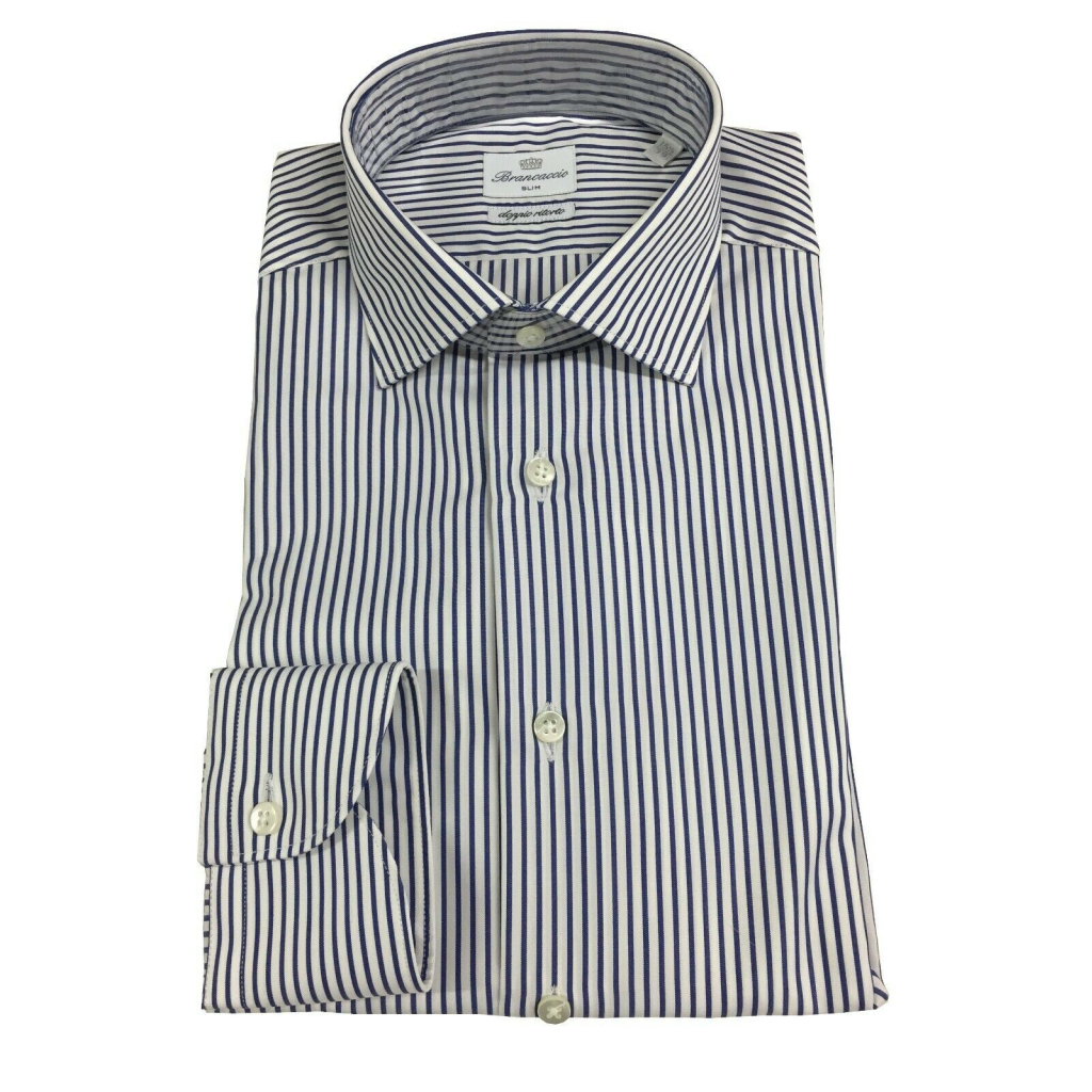 BRANCACCIO camicia uomo righe bianco/blu SG00B0 SLIM GIO’ KS81303