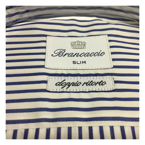 BRANCACCIO camicia uomo righe bianco/blu SG00B0 SLIM GIO’ KS81303