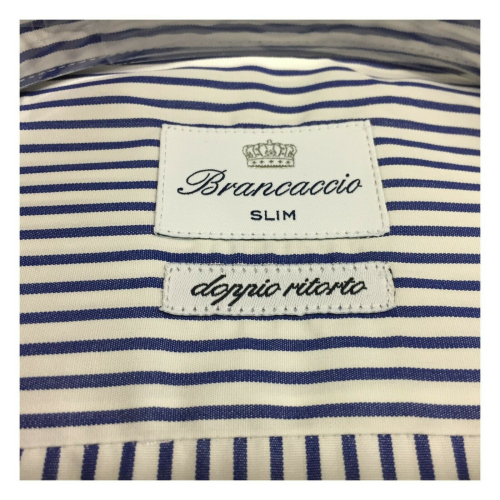 BRANCACCIO men's shirt white / blue stripes SG00B0 SLIM GIO' KS81303
