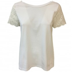 SEMICOUTURE  T-shirt donna jersey + sangallo bianco mod S0/Y/YOSW01