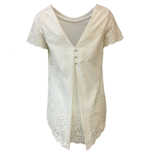SEMICOUTURE  T-shirt donna jersey + sangallo bianco mod S0/Y/YOSW01