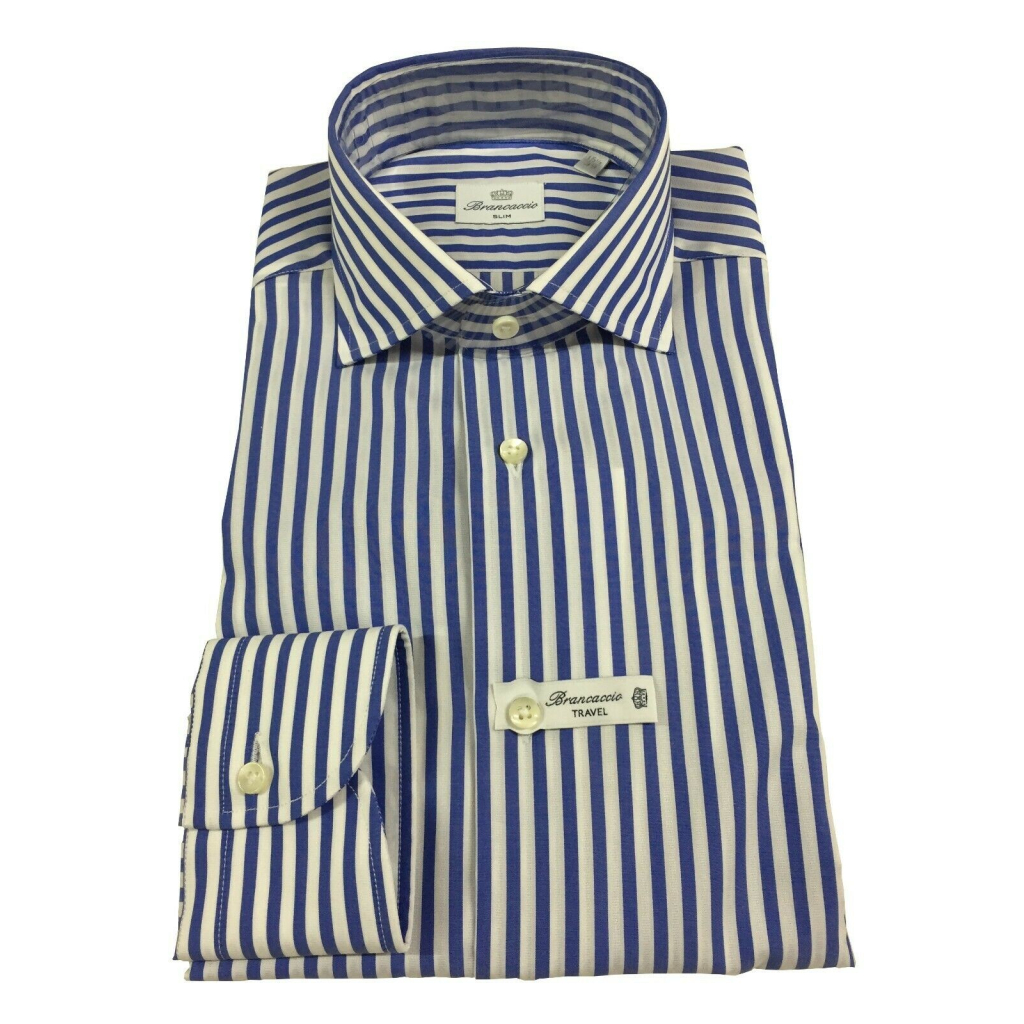 BRANCACCIO camicia uomo manica lunga righe bianco/azzurro PT BBN1511 VINCENT