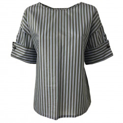 TELA camicia donna mezza manica righe militare/celeste mod PULCINO MADE IN ITALY