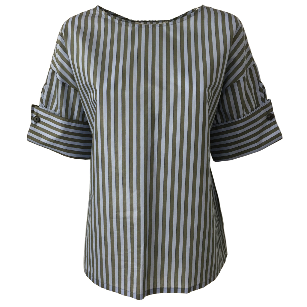 TELA shirt woman half sleeve military/light blue stripes mod PULCINO MADE IN ITALY