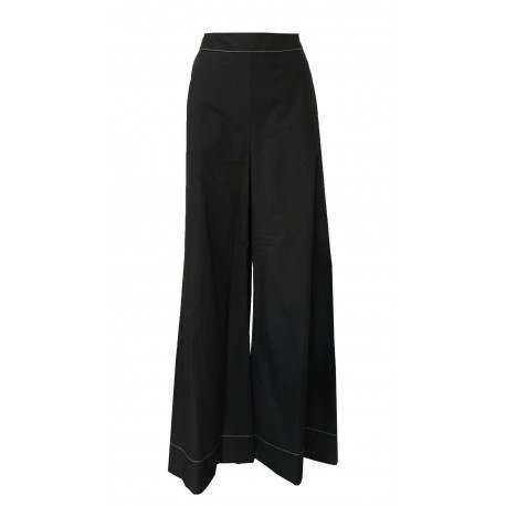 ETiCi wide trousers in light cotton black with white stitching P2 / 2422 MADE IN ITALY