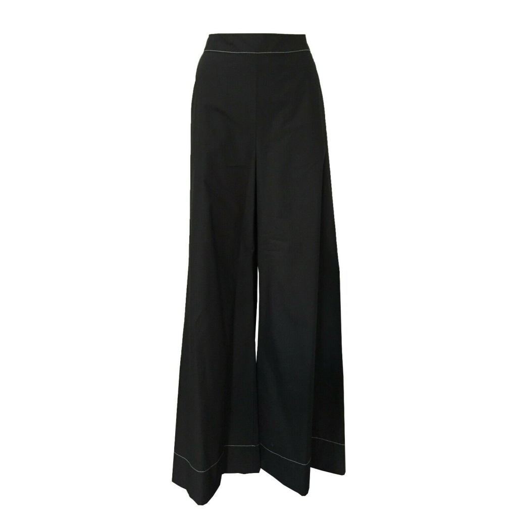 ETiCi wide trousers in light cotton black with white stitching P2 / 2422 MADE IN ITALY