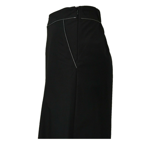 ETiCi wide trousers in light cotton black with white stitching P2 / 2422 MADE IN ITALY