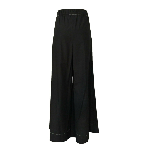 ETiCi wide trousers in light cotton black with white stitching P2 / 2422 MADE IN ITALY