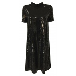 RUE BISQUIT abito donna mezza manica svasato nero con tessuto specchio art RW0000 DRESS POLA MADE IN ITALY