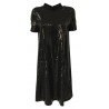 RUE BISQUIT black flared half sleeve woman dress with mirror fabric art RW0000 DRESS POLA MADE IN ITALY