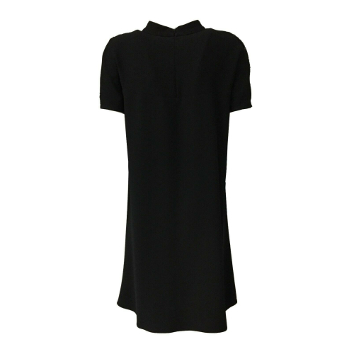 RUE BISQUIT black flared half sleeve woman dress with mirror fabric art RW0000 DRESS POLA MADE IN ITALY