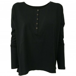 DES PETITS HAUTS T-shirt donna nero con bottoni mod RISBI 100% cotone