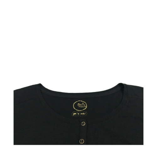 DES PETITS HAUTS T-shirt donna nero con bottoni mod RISBI 100% cotone