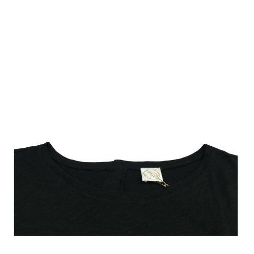 DES PETITS HAUTS Black woman t-shirt with back buttons mod TEMPETE 100% cotton
