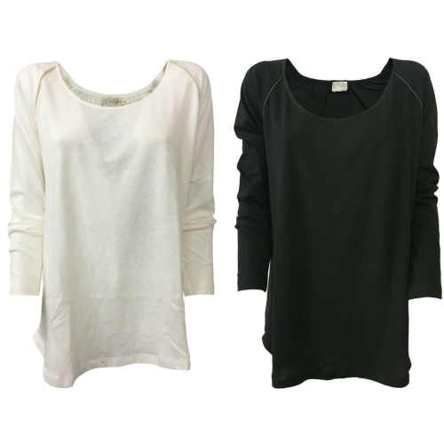 DES PETITS HAUTS Maglia donna con inserti in seta mod TOMAS 85% cotone 15% lino