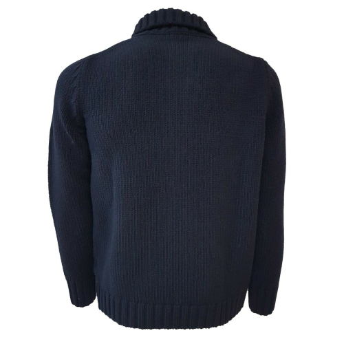 H953 Midnight blue open zip sweater with pockets mod. TOKIO HS3054 MADE IN ITALY