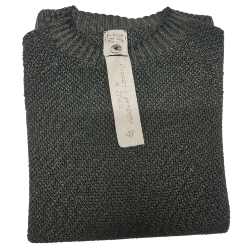 H953 Man round neck sweater GRANA DI RISO HS2904 military green MADE IN ITALY