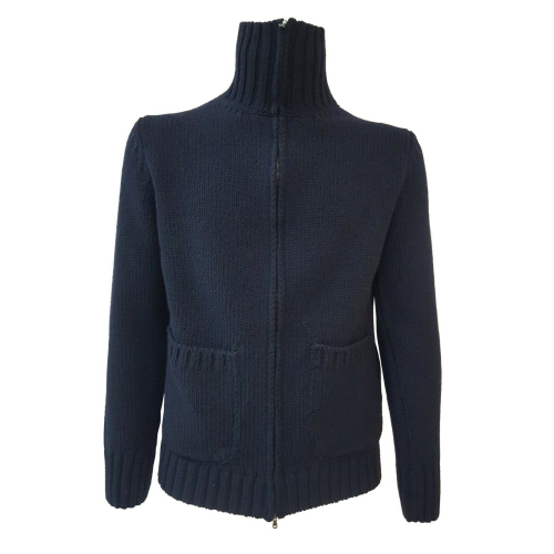 H953 Midnight blue open zip sweater with pockets mod. TOKIO HS3054 MADE IN ITALY